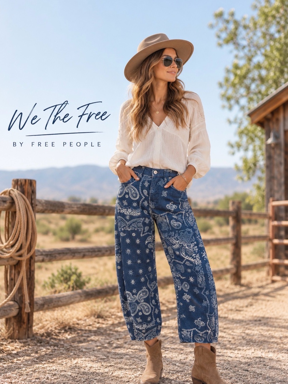 Free People We The Free Good Luck Printed Barrel Jeans NWT